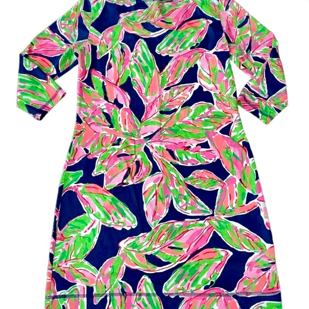 LILLY PULITZER PALMETTO IN THE VIAS PUMA PINK NAVY DRESS-SIZE MEDIUM - Picture 3 of 12
